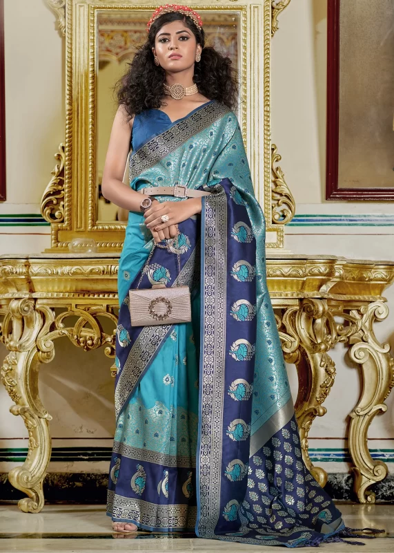 Cerulean Blue Banarasi Silk Saree