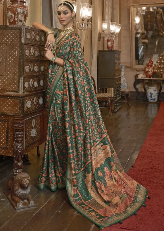 Dark Green Patola Silk Saree