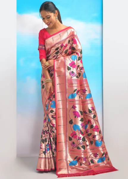 Dark Pink Paithani Silk Saree