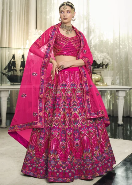 Deep Pink Silk Lehenga