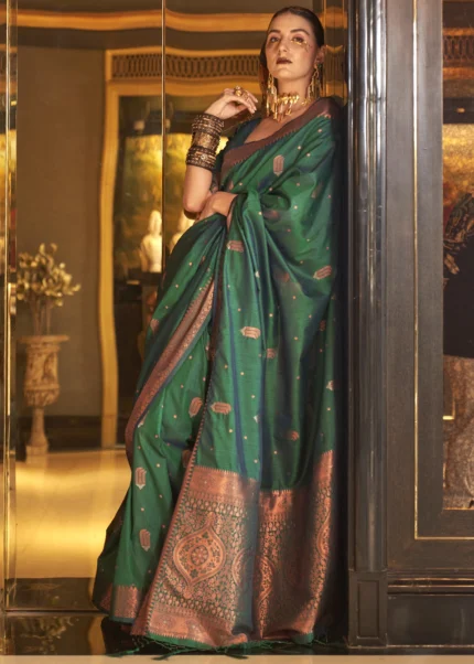 Forest Green Tussar Silk Saree