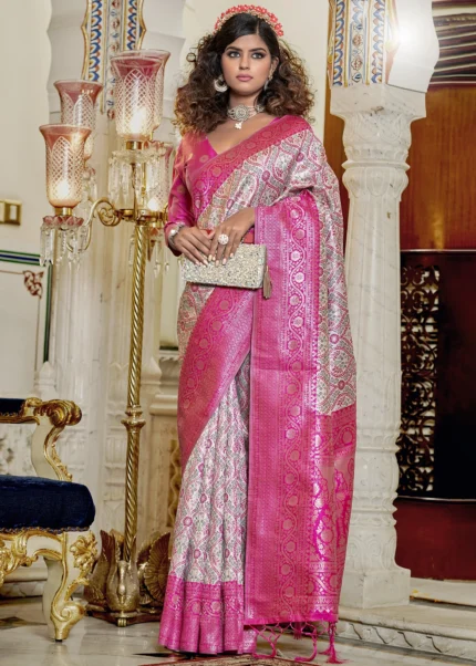 Fuchsia Pink Banarasi Silk Saree