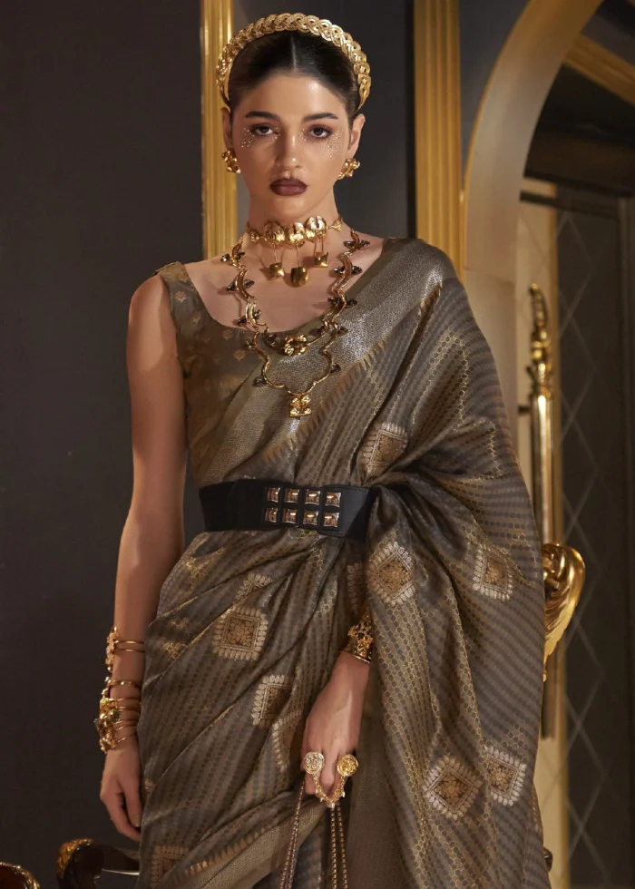 Gray Banarasi Silk Saree