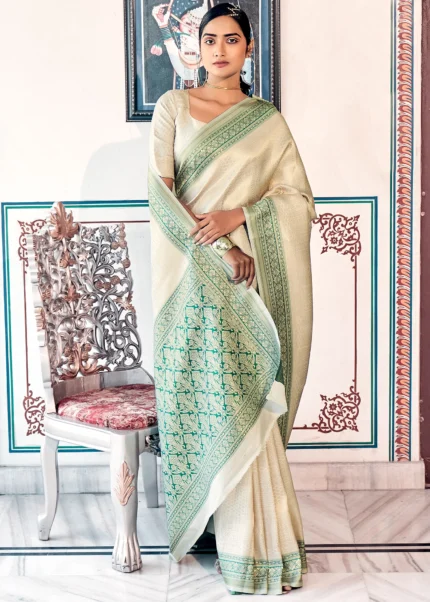 Ivory Beige Kanjivaram Saree