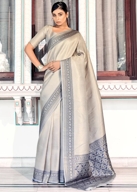 Light Gray Kanjivaram Saree