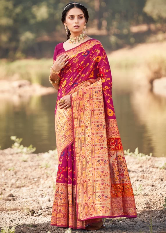 Magenta Pink Kashmiri Jamawar Saree