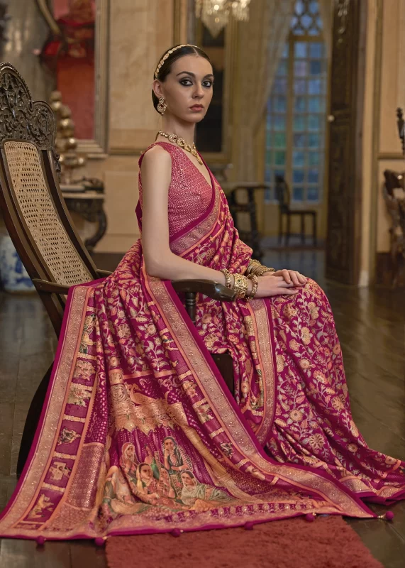 Magenta Pink Patola Silk Saree