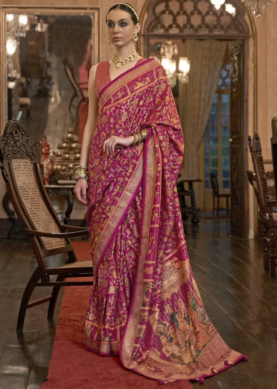 Magenta Pink Patola Silk Saree