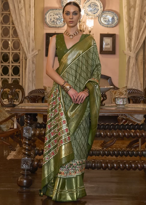 Olive Green Patola Silk Saree