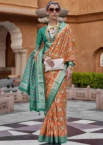 Orange & Green Patola Saree