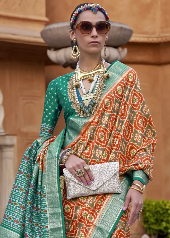 Orange & Green Patola Saree