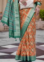 Orange & Green Patola Saree