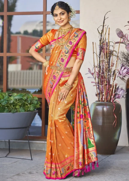 Orange Paithani Silk Saree