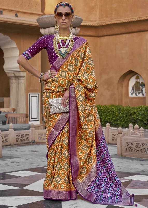 Orange & Purple Patola Saree