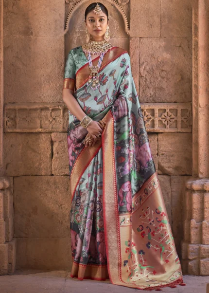 Pastel Blue Paithani Silk Saree