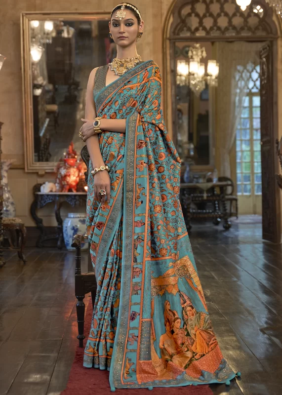 Peacock Blue Patola Silk Saree