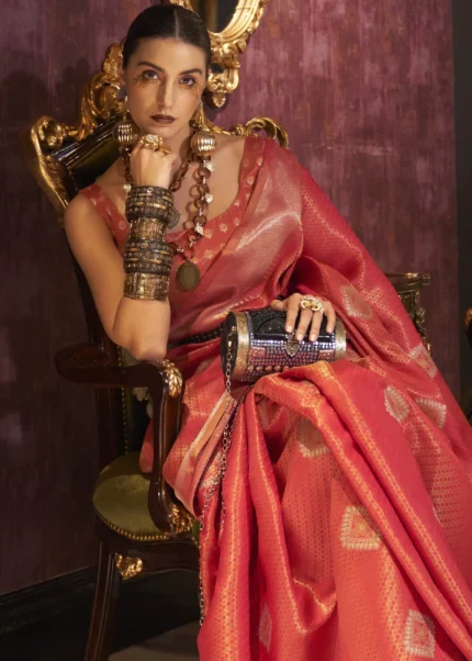 Raspberry Red Banarasi Silk Saree