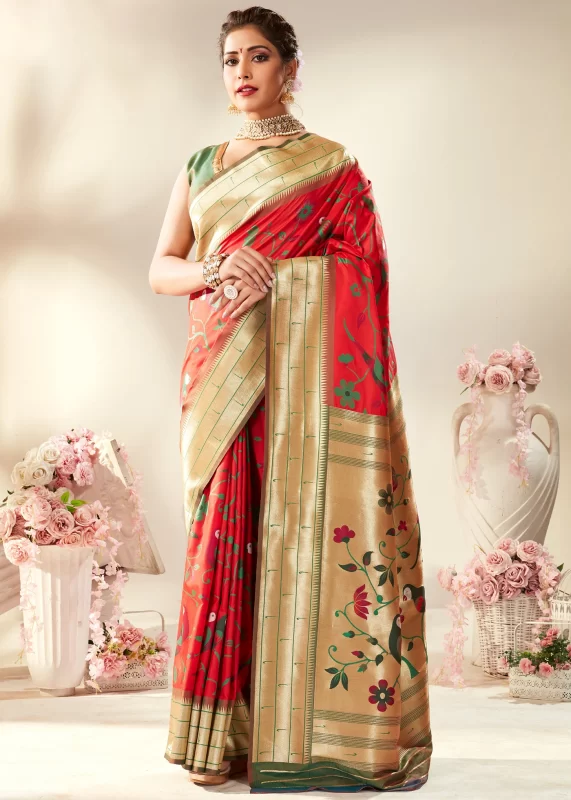 Scarlet Red Paithani Silk Saree