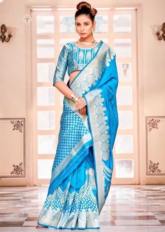 Sky Blue Banarasi Saree