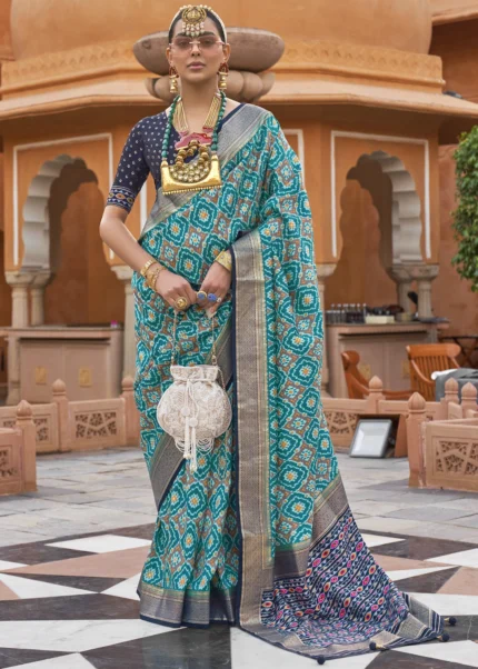 CM- Turquoise color Lichi Silk Saree