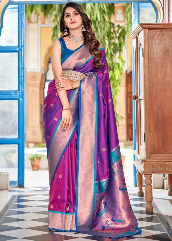 Violet Paithani Silk Saree