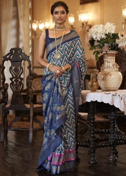 Cobalt Blue Georgette Ruffled Saree Set Design by Tamanna Punjabi Kapoor at  Pernia's Pop Up Shop 2024