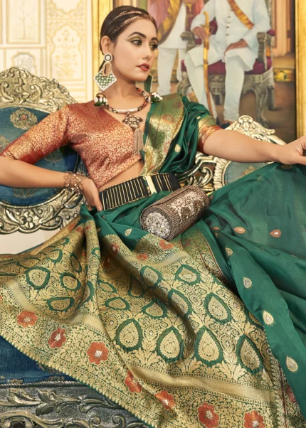 Emerald Green Banarasi Organza Saree