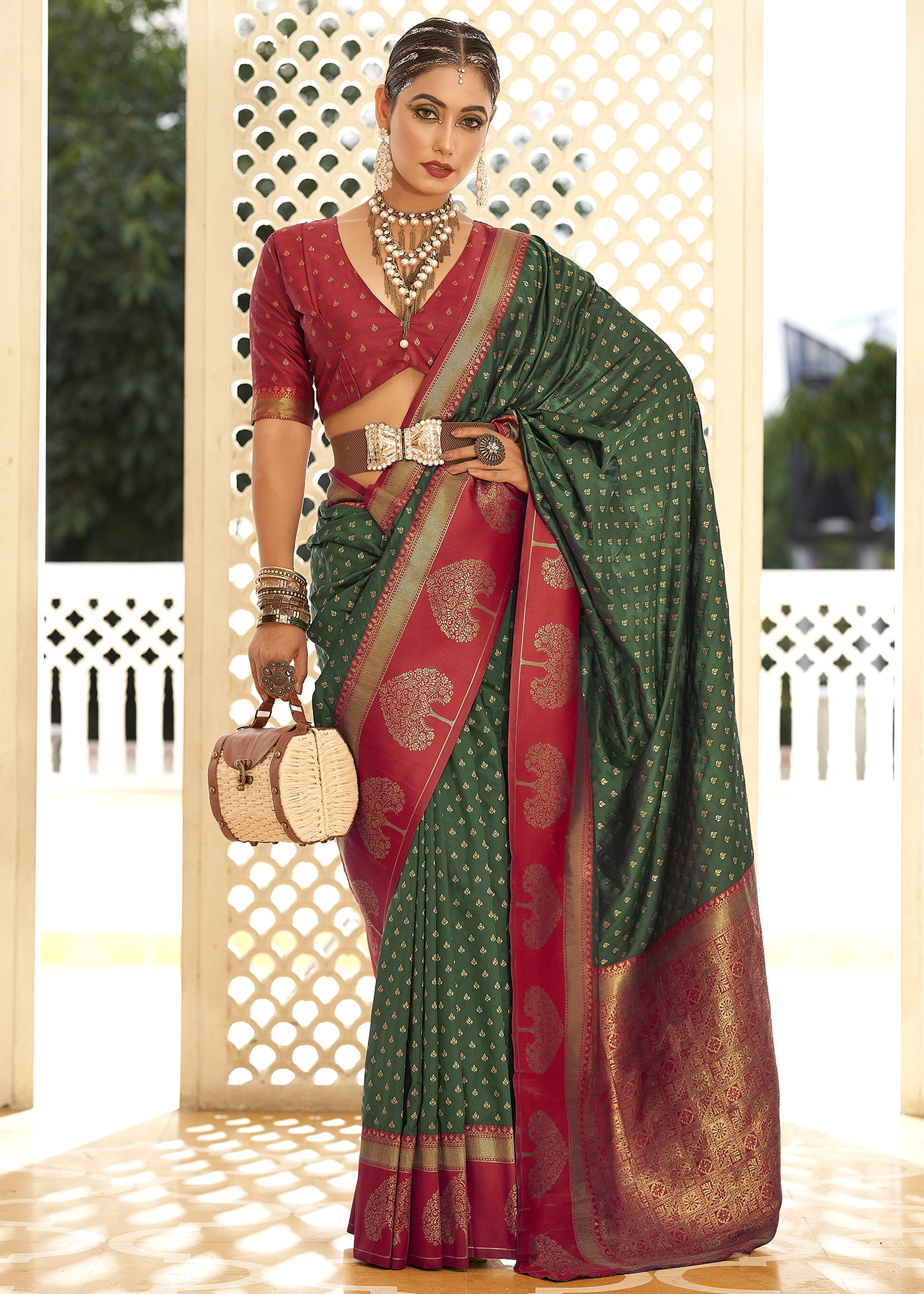 Banarasi silk Green Weaving Banarasi Saree with Blouse - SR24503