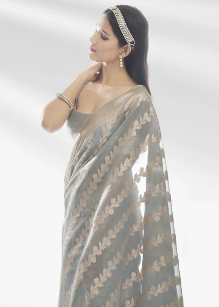 Gray Organza Silk Saree