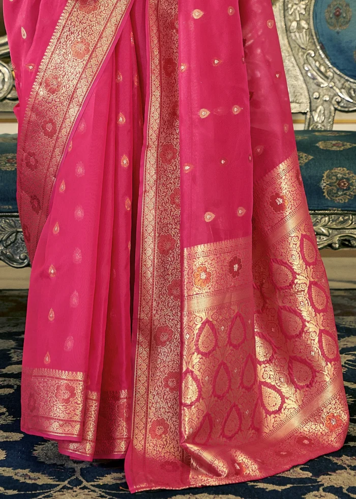 Hot Pink Banarasi Organza Saree