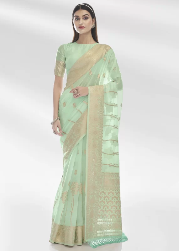 Mint Green Organza Silk Saree