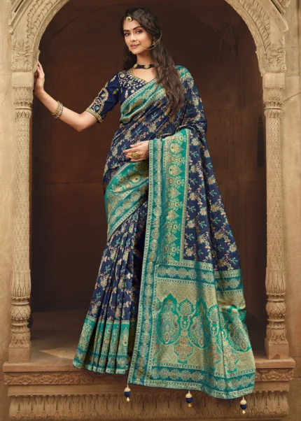 Navy Blue Banarasi Saree