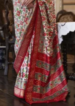 Off White & Red Patola Silk Saree