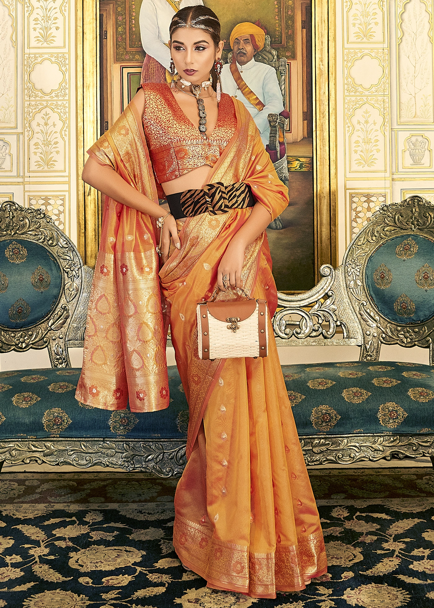 Buy International Orange Organza Saree online-Karagiri – Karagiri Global