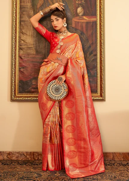 Orange & Red Kanjivaram Saree