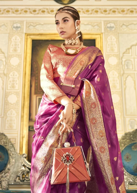 Orchid Purple Banarasi Organza Saree