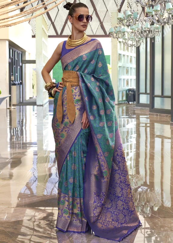 Teal Blue Banarasi Saree