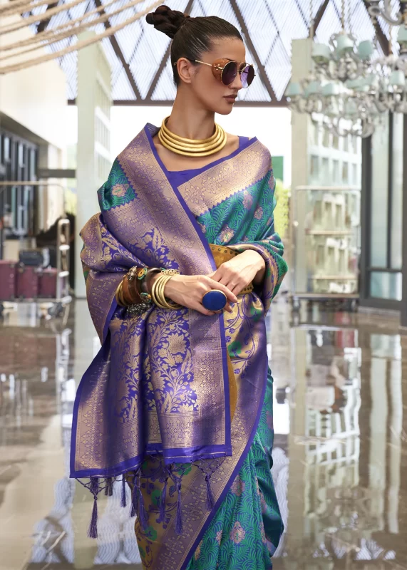 Teal Blue Banarasi Saree