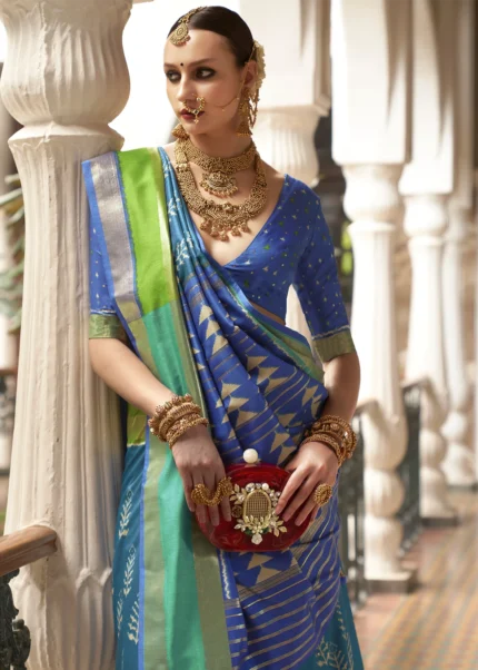 Teal Blue Patola Silk Saree