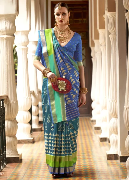 Teal Blue Patola Silk Saree