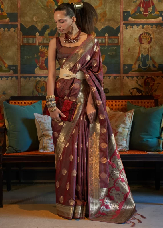 Coffee Maroon Banarasi Saree