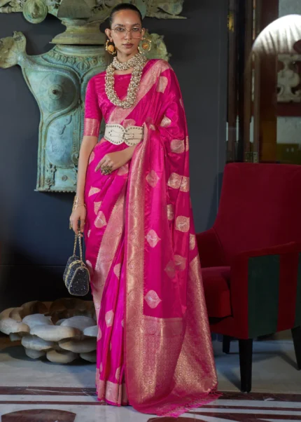 Fuchsia Pink Banarasi Saree