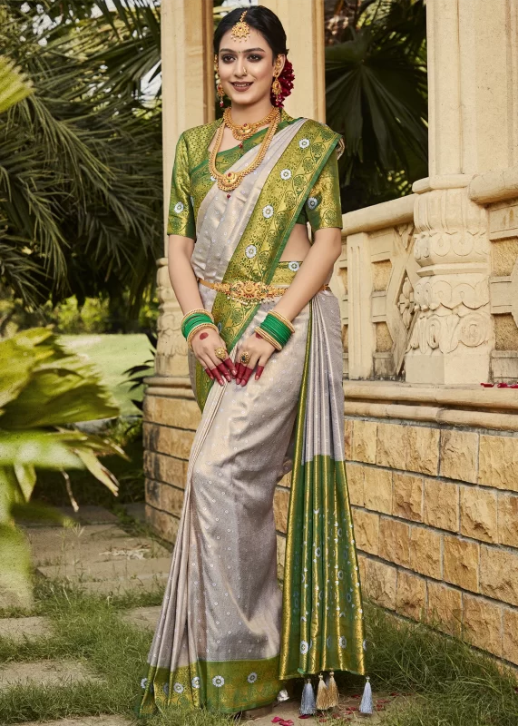 Gray & Green Kanjivaram Saree