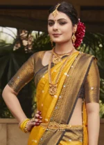 Honey Yellow Kanjivaram Saree