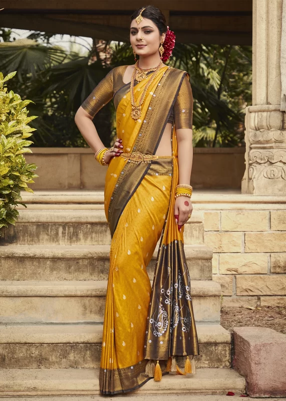 Honey Yellow Kanjivaram Saree