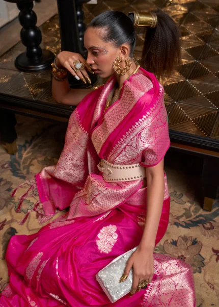 Hot Pink Banarasi Saree