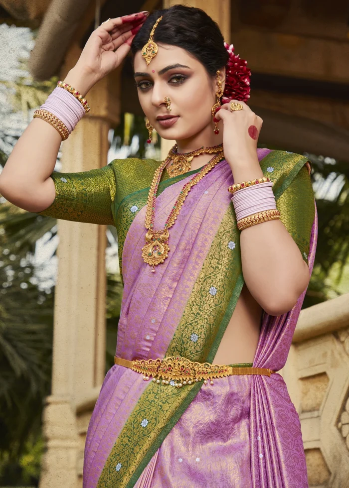 Lavender Purple & Green Kanjivaram Saree