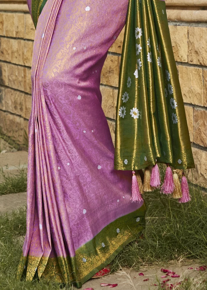 Lavender Purple & Green Kanjivaram Saree