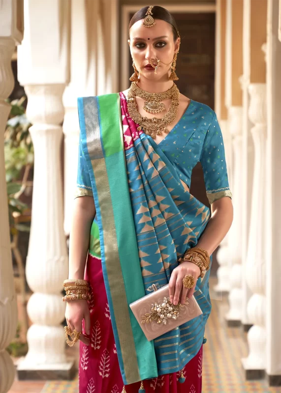 Magenta & Blue Patola Silk Saree