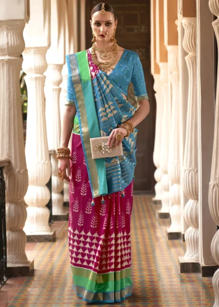 Magenta & Blue Patola Silk Saree